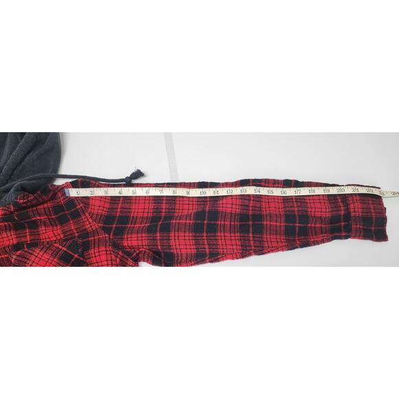 Time And  Tru Plaid Flannel Hooded Shirt Long Sleeve Women's Medium Black Red - Picture 6 of 11